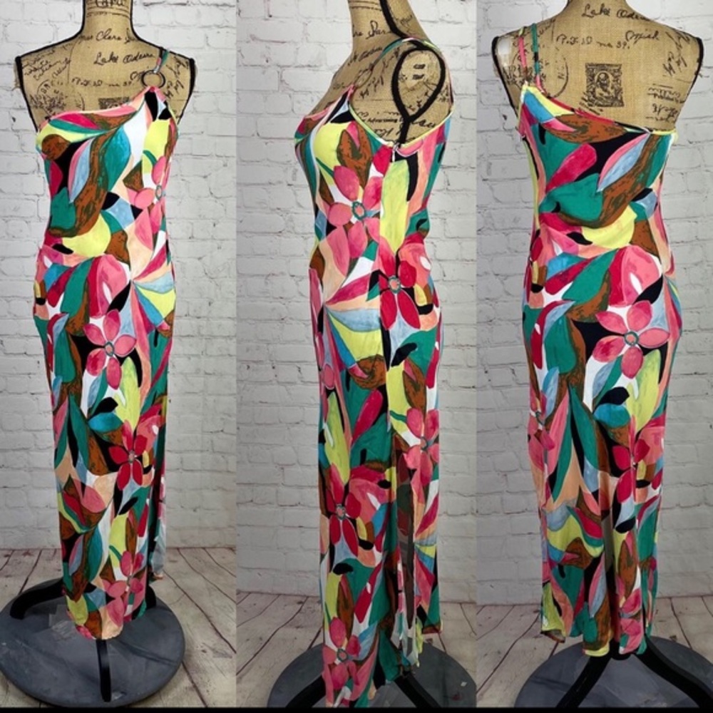 Forever21 Floral Print One Shoulder Bodycon Maxi